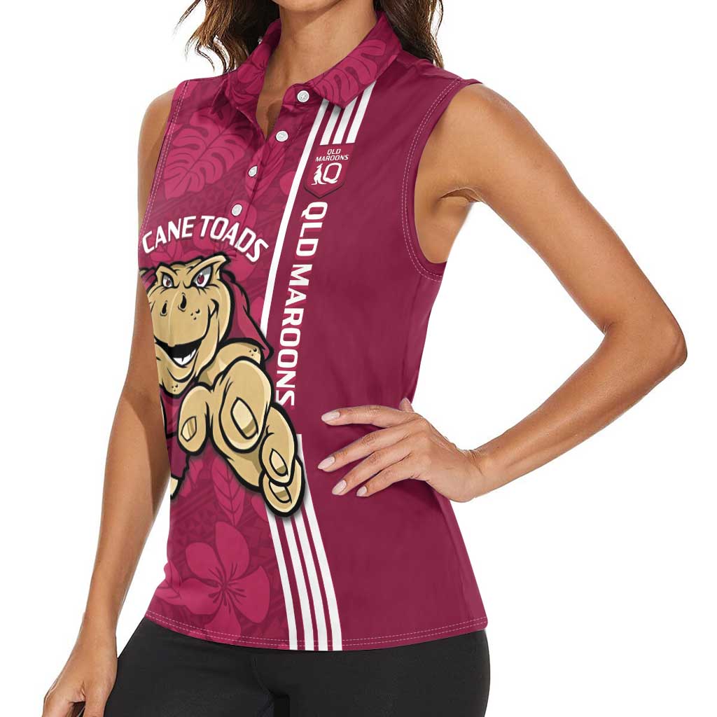Custom QLD Maroons Rugby Women Sleeveless Polo Shirt Cane Toads Polynesian Pattern Tropical Vibes