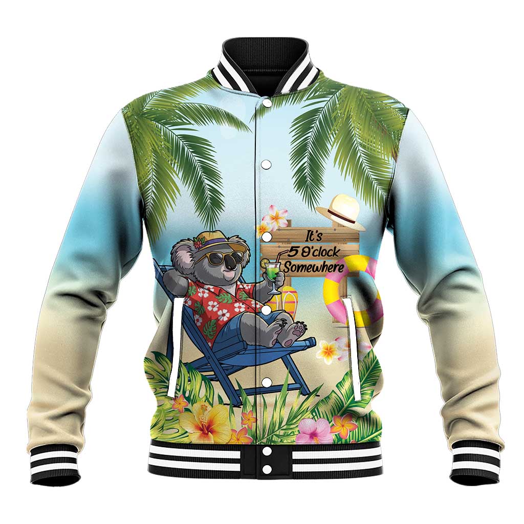 Chilling Koala Australia Baseball Jacket It's 5 OClock Somewhere Tropical Vibes LT14