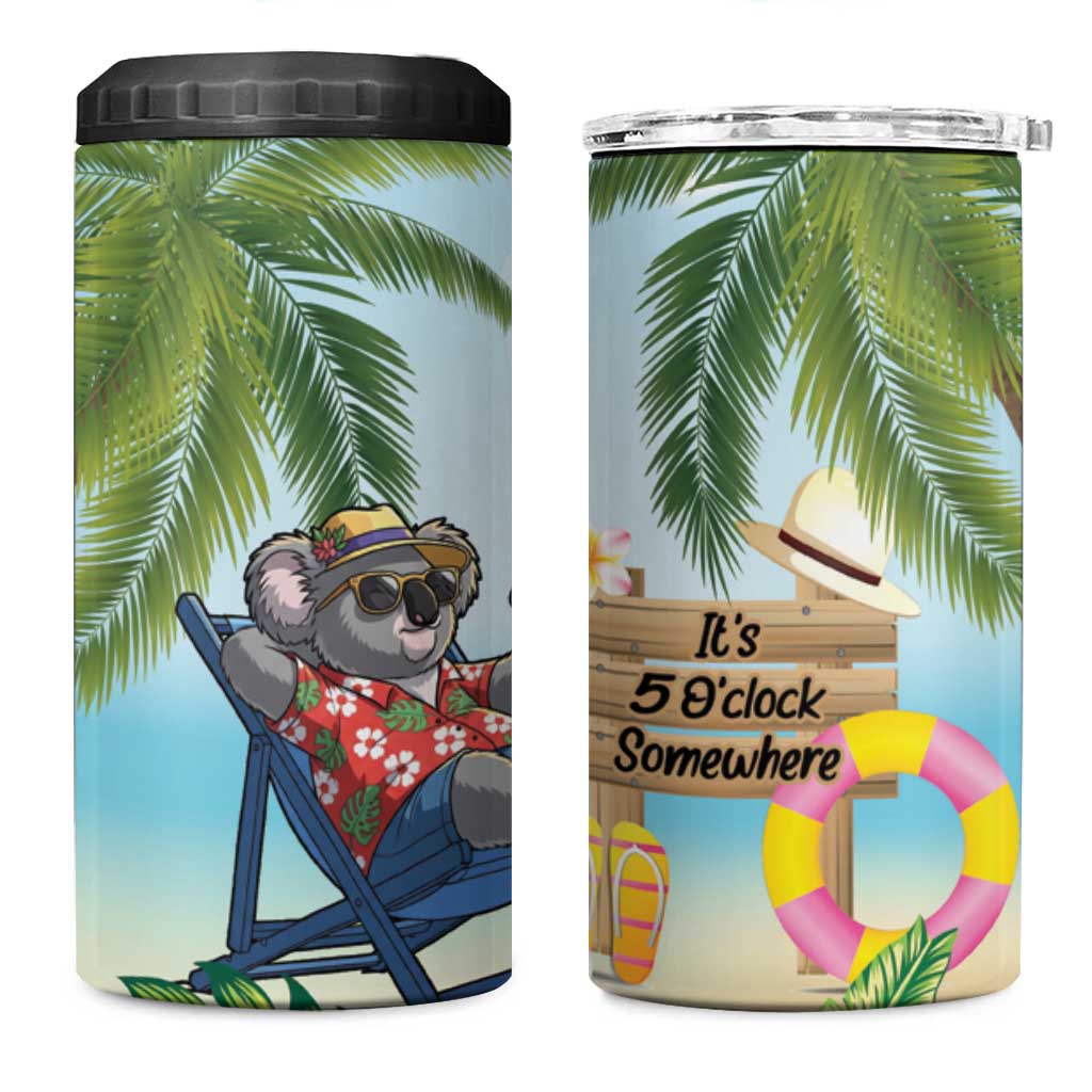 Chilling Koala Australia 4 in 1 Can Cooler Tumbler It's 5 O’Clock Somewhere Tropical Vibes - Aussie Hoodie