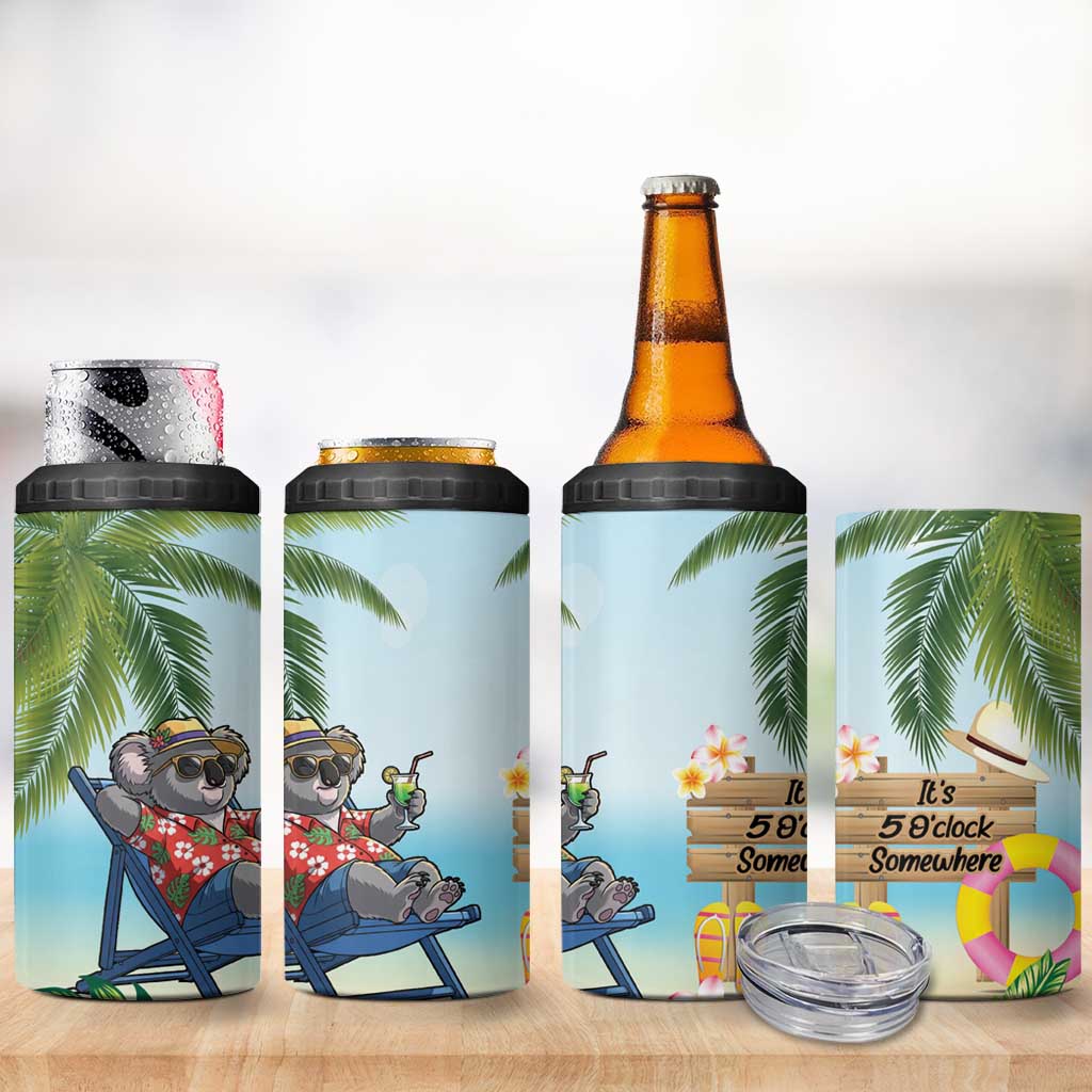 Chilling Koala Australia 4 in 1 Can Cooler Tumbler It's 5 O’Clock Somewhere Tropical Vibes - Aussie Hoodie