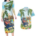 Chilling Koala Australia Couples Matching Long Sleeve Bodycon Dress and Hawaiian Shirt It's 5 O’Clock Somewhere Tropical Vibes - Aussie Hoodie