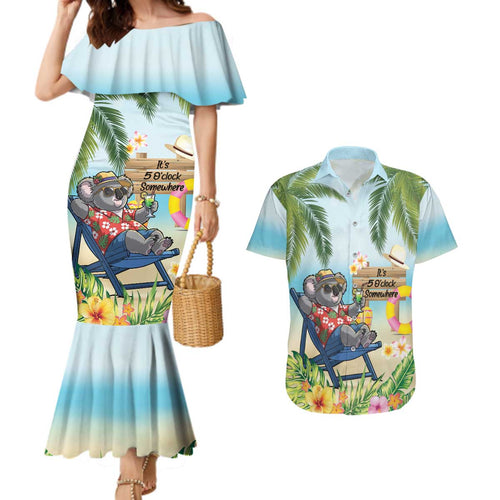 Chilling Koala Australia Couples Matching Mermaid Dress and Hawaiian Shirt It's 5 O’Clock Somewhere Tropical Vibes - Aussie Hoodie