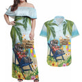 Chilling Koala Australia Couples Matching Off Shoulder Maxi Dress and Hawaiian Shirt It's 5 O’Clock Somewhere Tropical Vibes - Aussie Hoodie