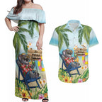 Chilling Koala Australia Couples Matching Off Shoulder Maxi Dress and Hawaiian Shirt It's 5 O’Clock Somewhere Tropical Vibes - Aussie Hoodie