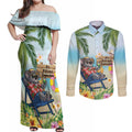 Chilling Koala Australia Couples Matching Off Shoulder Maxi Dress and Long Sleeve Button Shirt It's 5 O’Clock Somewhere Tropical Vibes - Aussie Hoodie