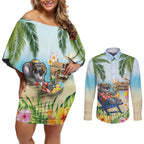 Chilling Koala Australia Couples Matching Off Shoulder Short Dress and Long Sleeve Button Shirt It's 5 O’Clock Somewhere Tropical Vibes - Aussie Hoodie
