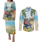 Chilling Koala Australia Couples Matching Puletasi and Long Sleeve Button Shirt It's 5 O’Clock Somewhere Tropical Vibes - Aussie Hoodie