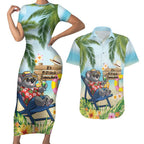 Chilling Koala Australia Couples Matching Short Sleeve Bodycon Dress and Hawaiian Shirt It's 5 O’Clock Somewhere Tropical Vibes - Aussie Hoodie