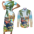 Chilling Koala Australia Couples Matching Short Sleeve Bodycon Dress and Long Sleeve Button Shirt It's 5 O’Clock Somewhere Tropical Vibes - Aussie Hoodie