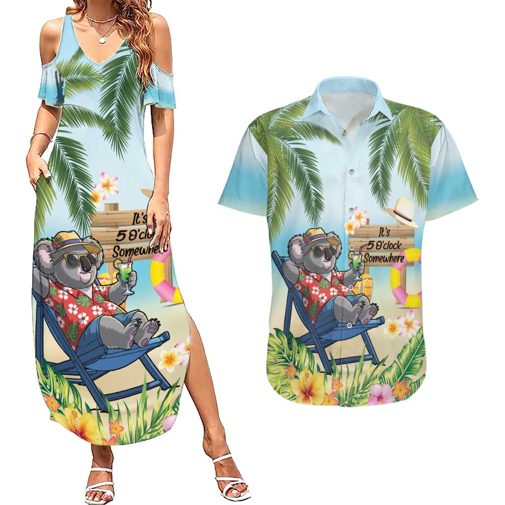 Chilling Koala Australia Couples Matching Summer Maxi Dress and Hawaiian Shirt It's 5 O’Clock Somewhere Tropical Vibes - Aussie Hoodie