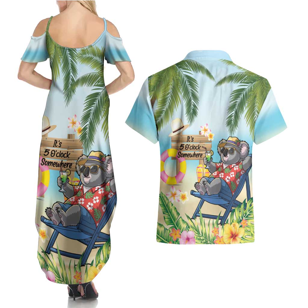 Chilling Koala Australia Couples Matching Summer Maxi Dress and Hawaiian Shirt It's 5 O’Clock Somewhere Tropical Vibes - Aussie Hoodie