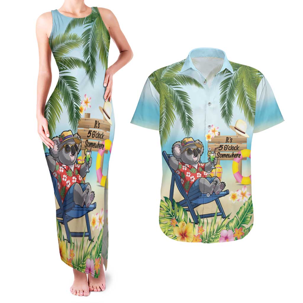 Chilling Koala Australia Couples Matching Tank Maxi Dress and Hawaiian Shirt It's 5 O’Clock Somewhere Tropical Vibes - Aussie Hoodie