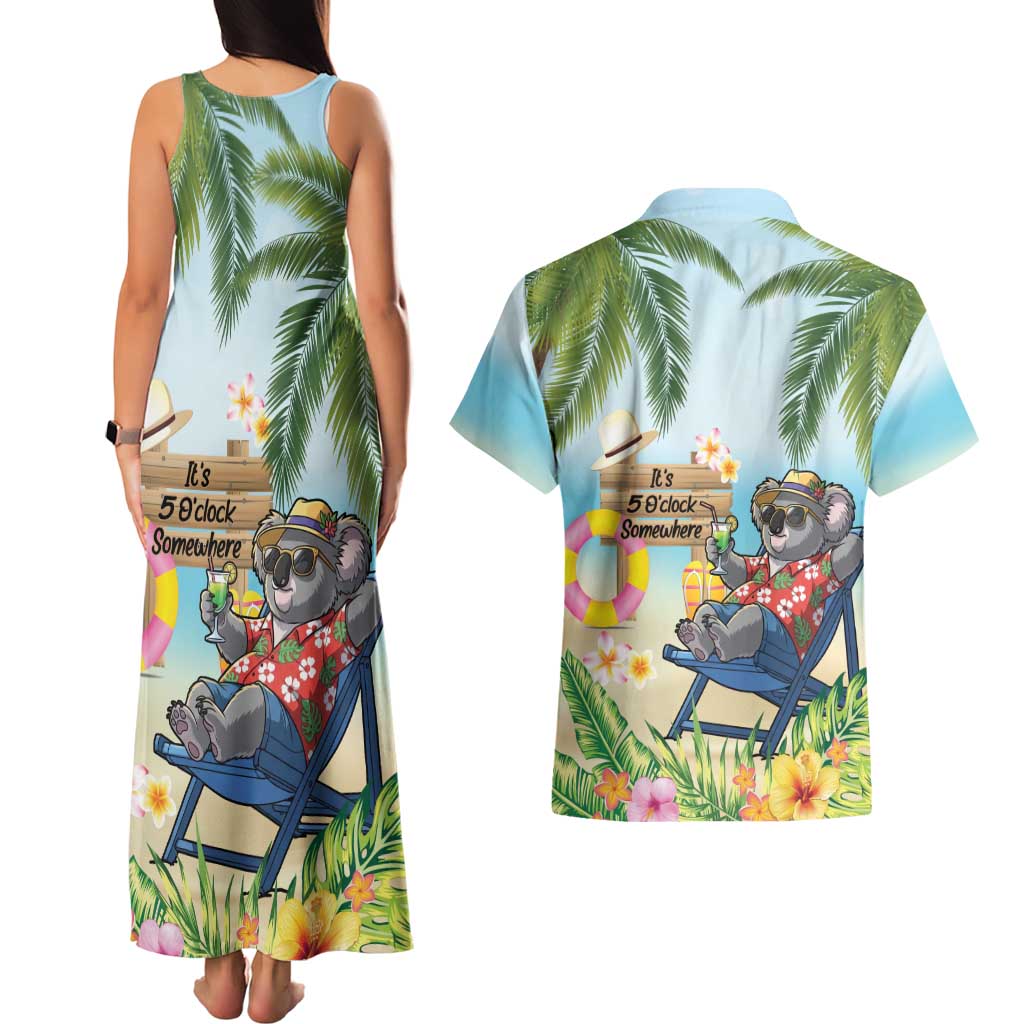 Chilling Koala Australia Couples Matching Tank Maxi Dress and Hawaiian Shirt It's 5 O’Clock Somewhere Tropical Vibes - Aussie Hoodie