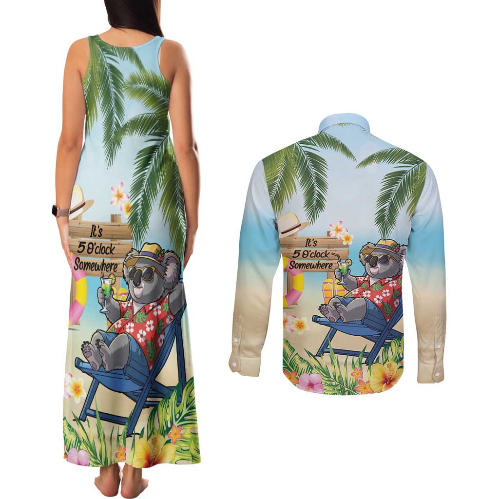 Chilling Koala Australia Couples Matching Tank Maxi Dress and Long Sleeve Button Shirt It's 5 O’Clock Somewhere Tropical Vibes - Aussie Hoodie