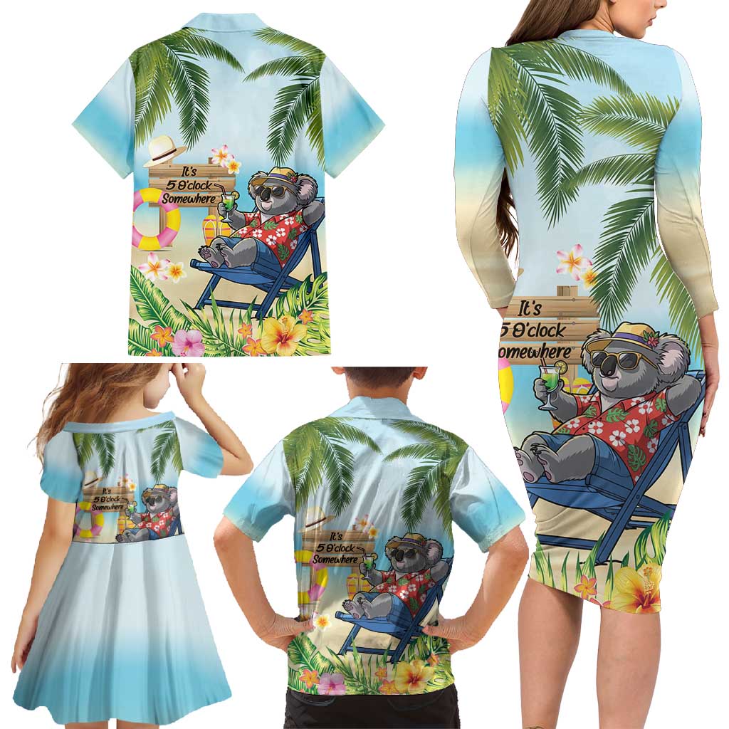 Chilling Koala Australia Family Matching Long Sleeve Bodycon Dress and Hawaiian Shirt It's 5 O’Clock Somewhere Tropical Vibes - Aussie Hoodie