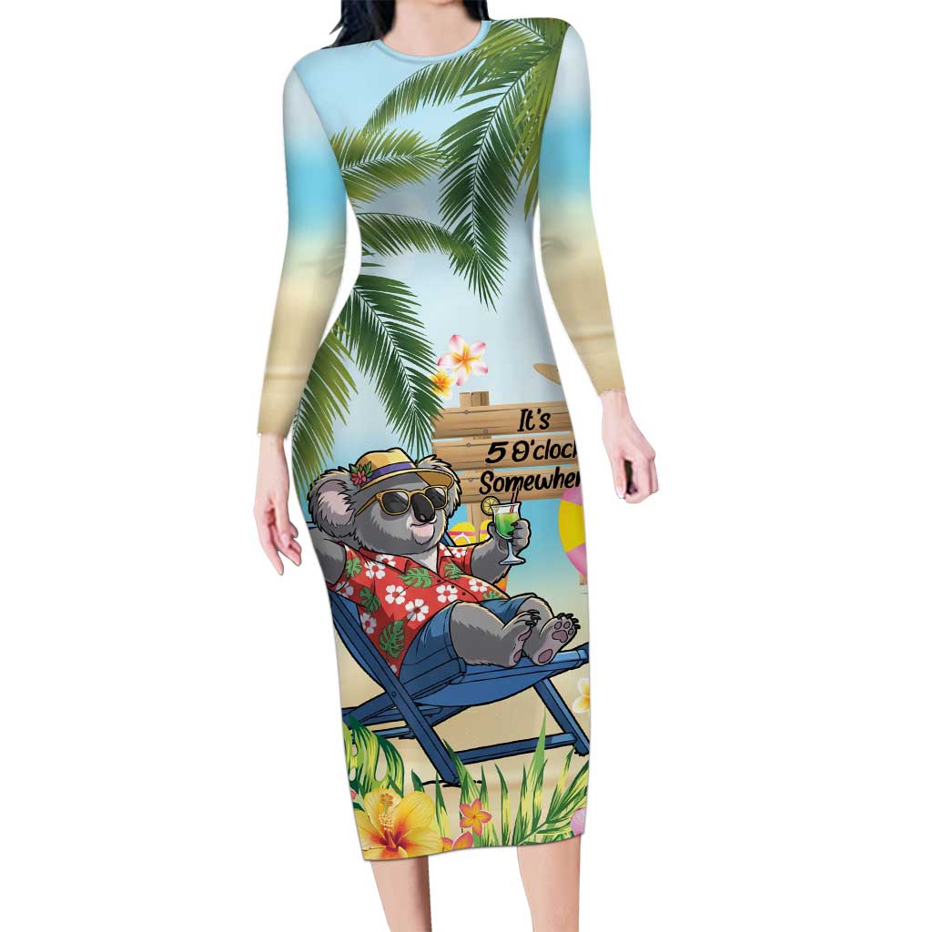 Chilling Koala Australia Family Matching Long Sleeve Bodycon Dress and Hawaiian Shirt It's 5 O’Clock Somewhere Tropical Vibes - Aussie Hoodie