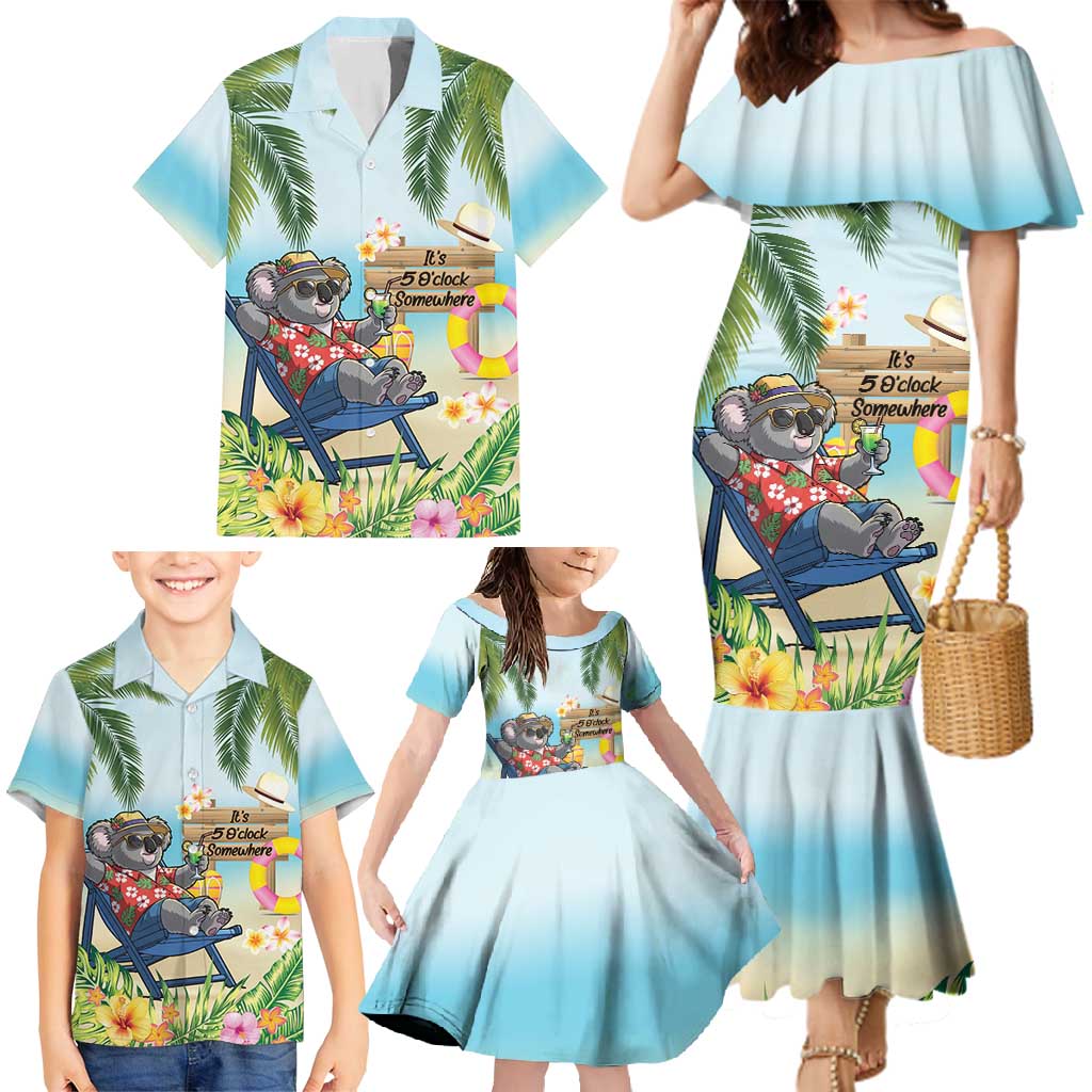 Chilling Koala Australia Family Matching Mermaid Dress and Hawaiian Shirt It's 5 O’Clock Somewhere Tropical Vibes - Aussie Hoodie