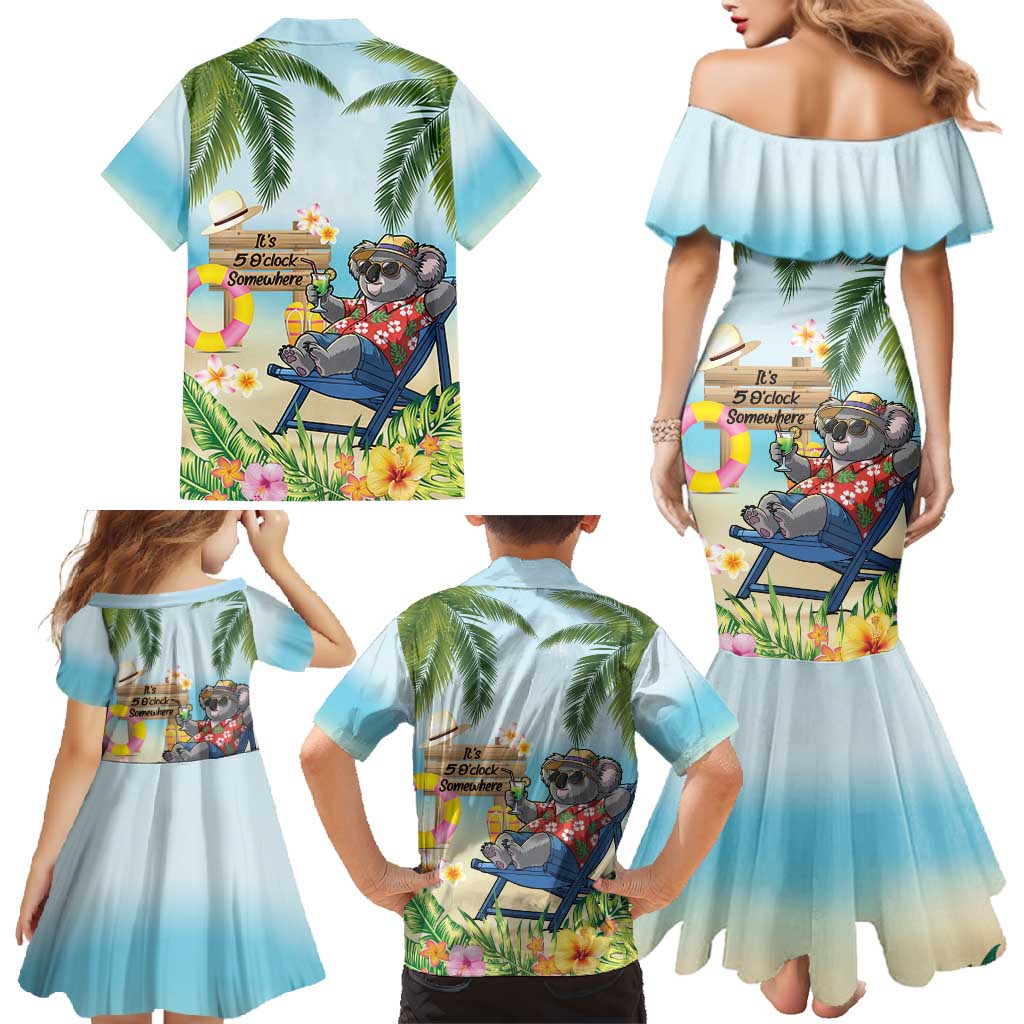 Chilling Koala Australia Family Matching Mermaid Dress and Hawaiian Shirt It's 5 O’Clock Somewhere Tropical Vibes - Aussie Hoodie