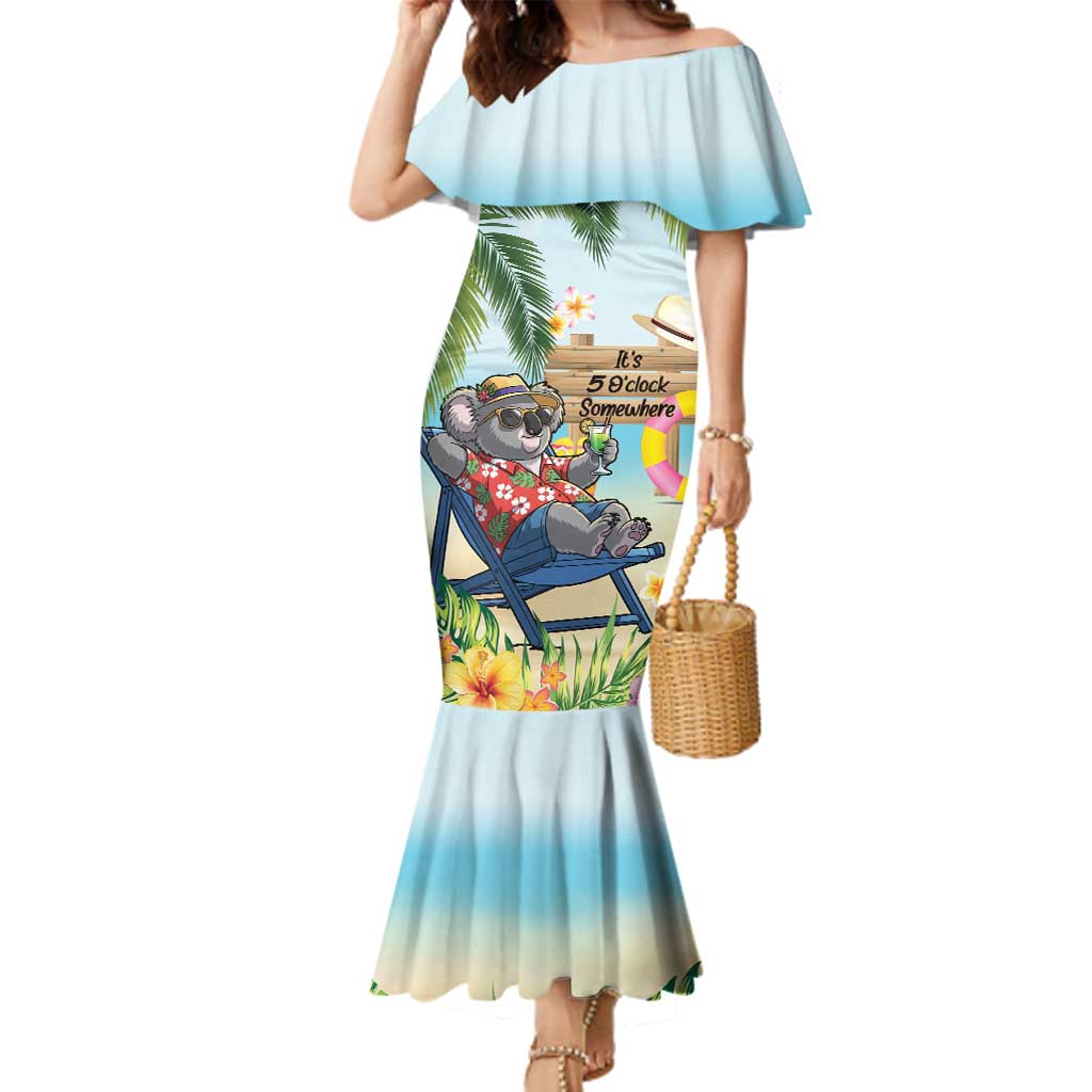 Chilling Koala Australia Family Matching Mermaid Dress and Hawaiian Shirt It's 5 O’Clock Somewhere Tropical Vibes - Aussie Hoodie