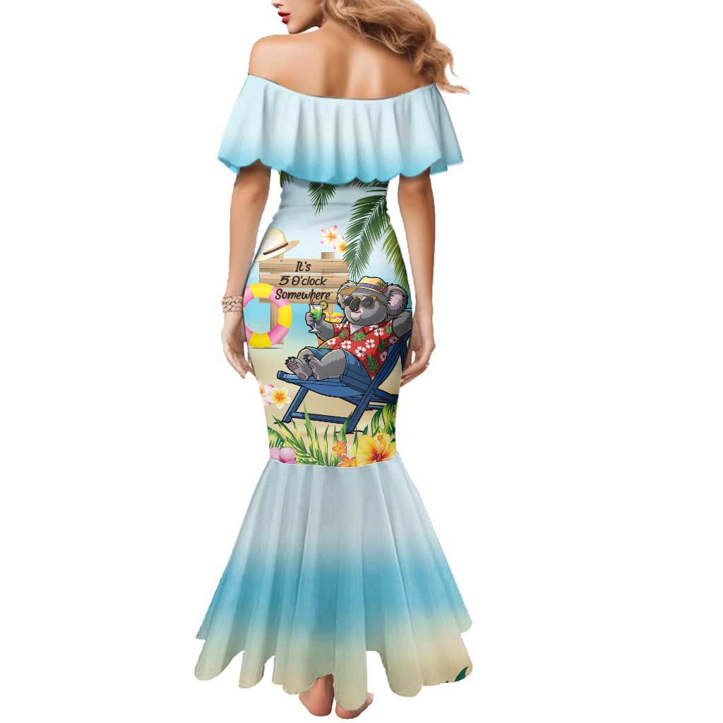 Chilling Koala Australia Family Matching Mermaid Dress and Hawaiian Shirt It's 5 O’Clock Somewhere Tropical Vibes - Aussie Hoodie