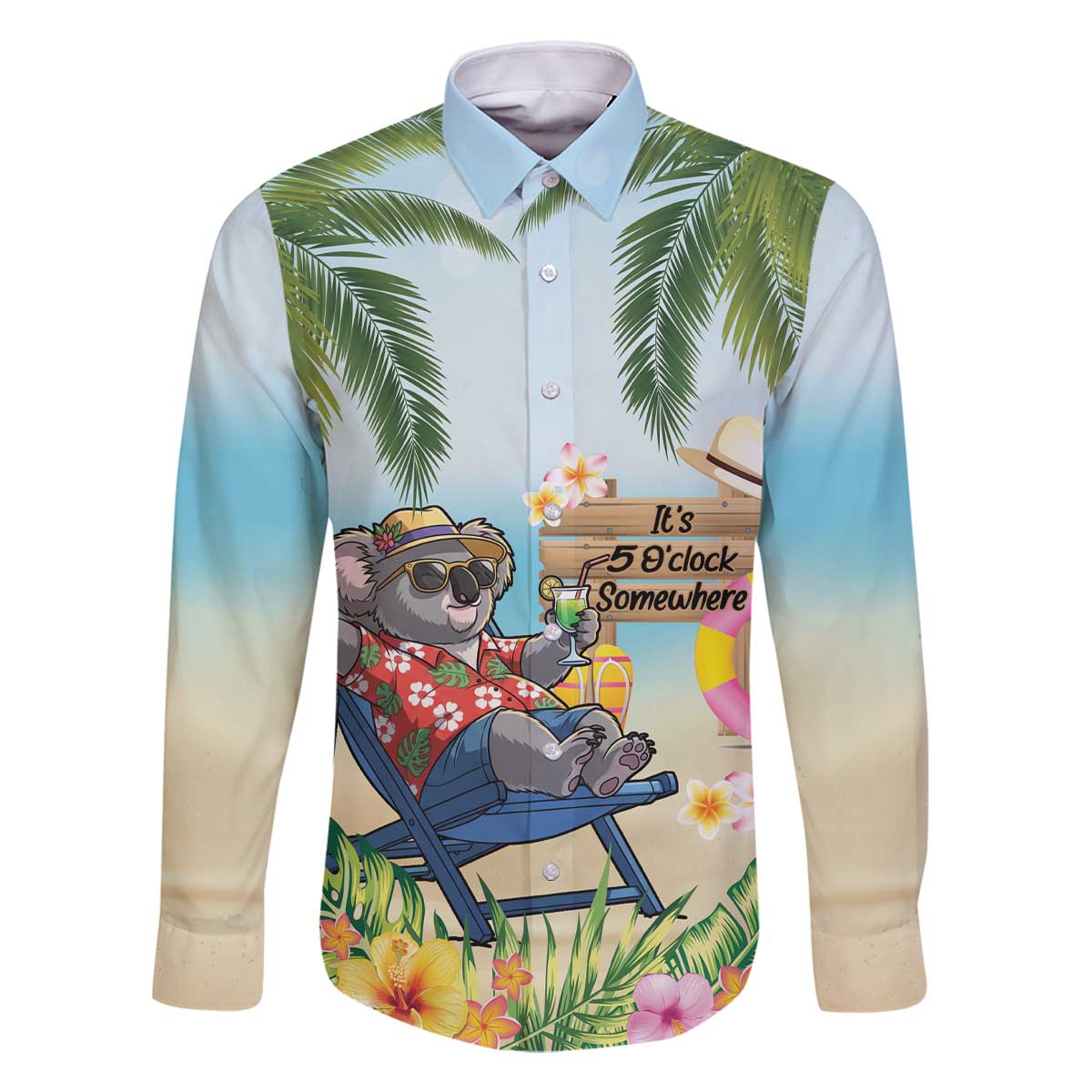 Chilling Koala Australia Family Matching Off The Shoulder Long Sleeve Dress and Hawaiian Shirt It's 5 O’Clock Somewhere Tropical Vibes - Aussie Hoodie