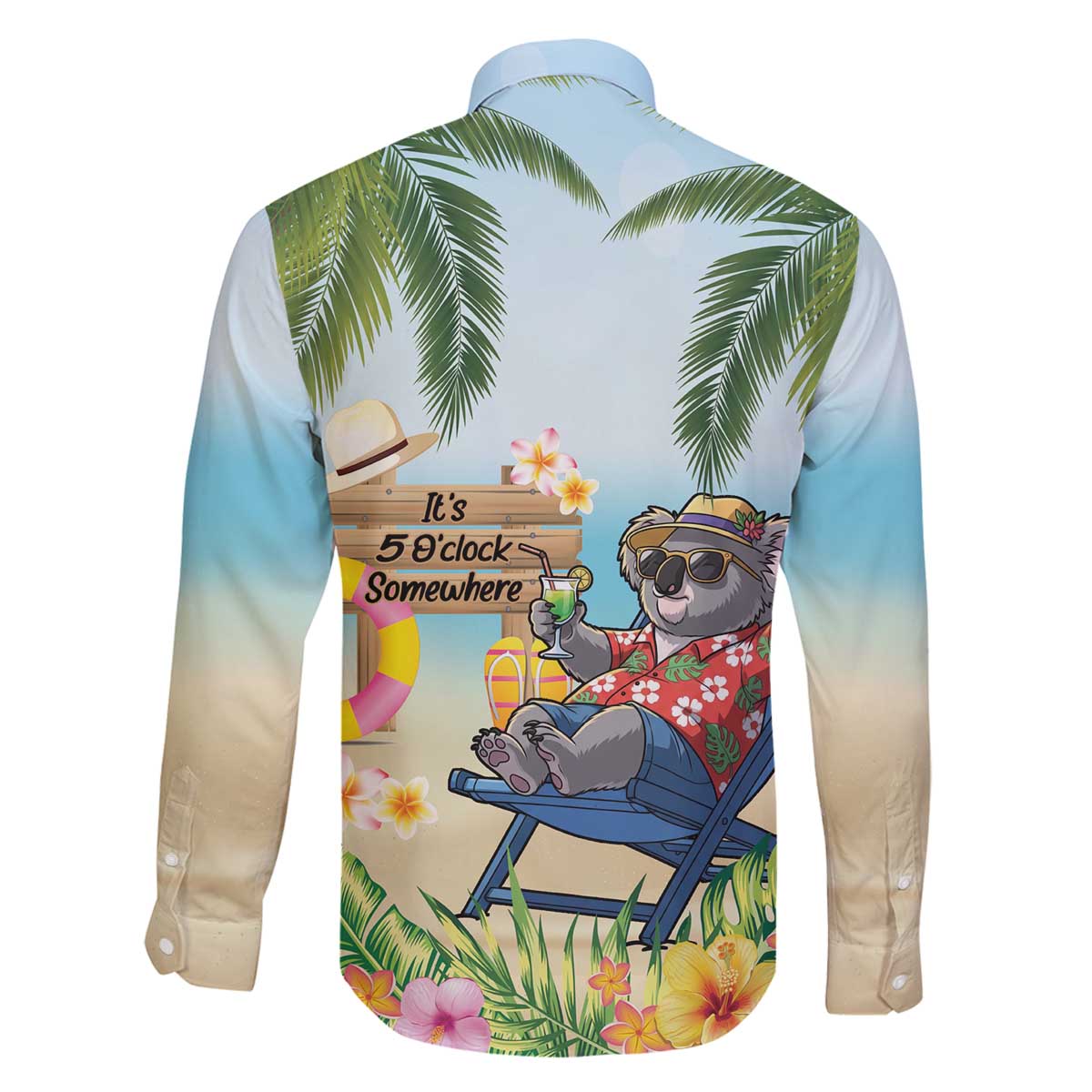 Chilling Koala Australia Family Matching Off The Shoulder Long Sleeve Dress and Hawaiian Shirt It's 5 O’Clock Somewhere Tropical Vibes - Aussie Hoodie