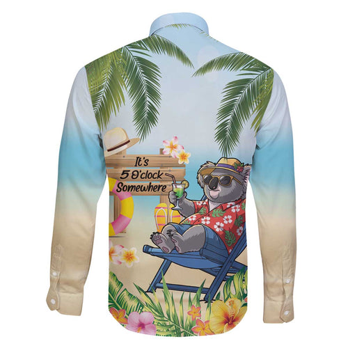 Chilling Koala Australia Family Matching Off The Shoulder Long Sleeve Dress and Hawaiian Shirt It's 5 O’Clock Somewhere Tropical Vibes - Aussie Hoodie