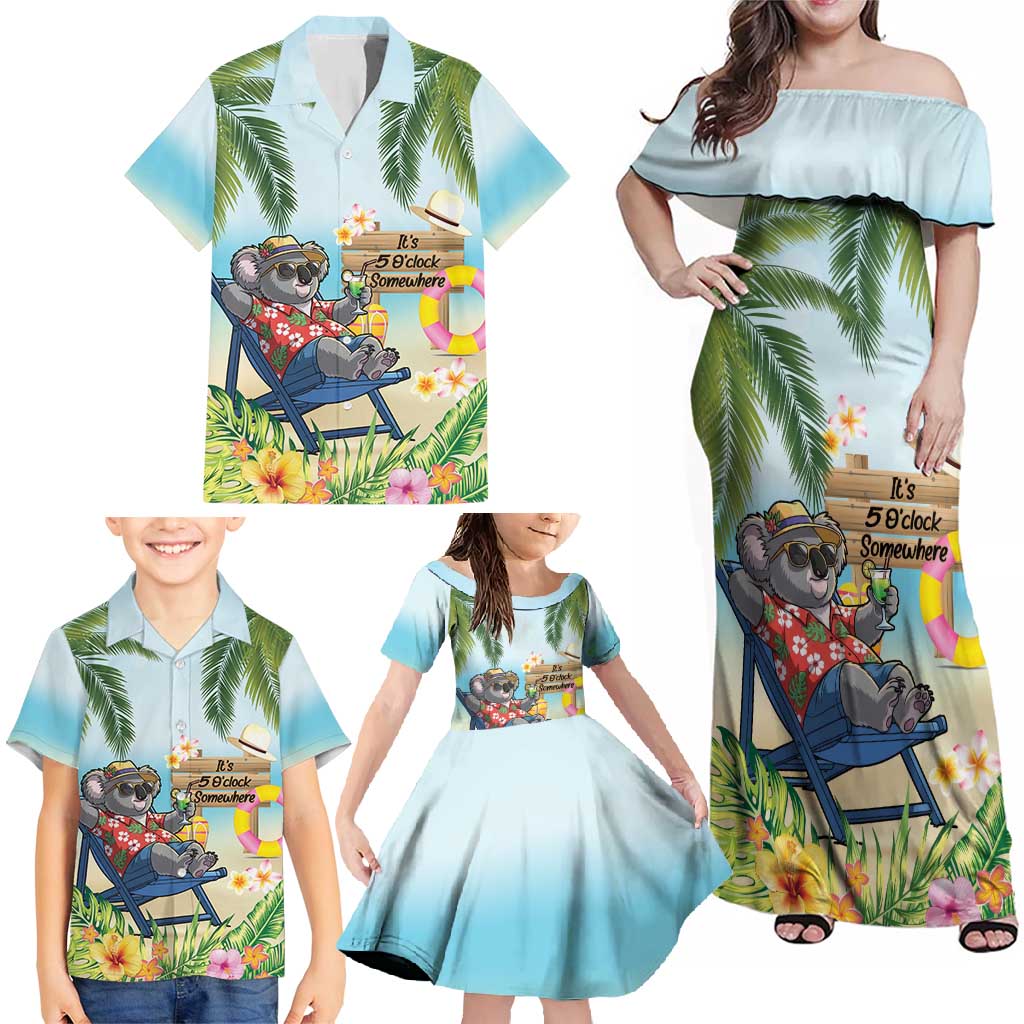 Chilling Koala Australia Family Matching Off Shoulder Maxi Dress and Hawaiian Shirt It's 5 O’Clock Somewhere Tropical Vibes - Aussie Hoodie