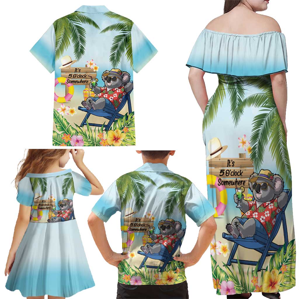 Chilling Koala Australia Family Matching Off Shoulder Maxi Dress and Hawaiian Shirt It's 5 O’Clock Somewhere Tropical Vibes - Aussie Hoodie