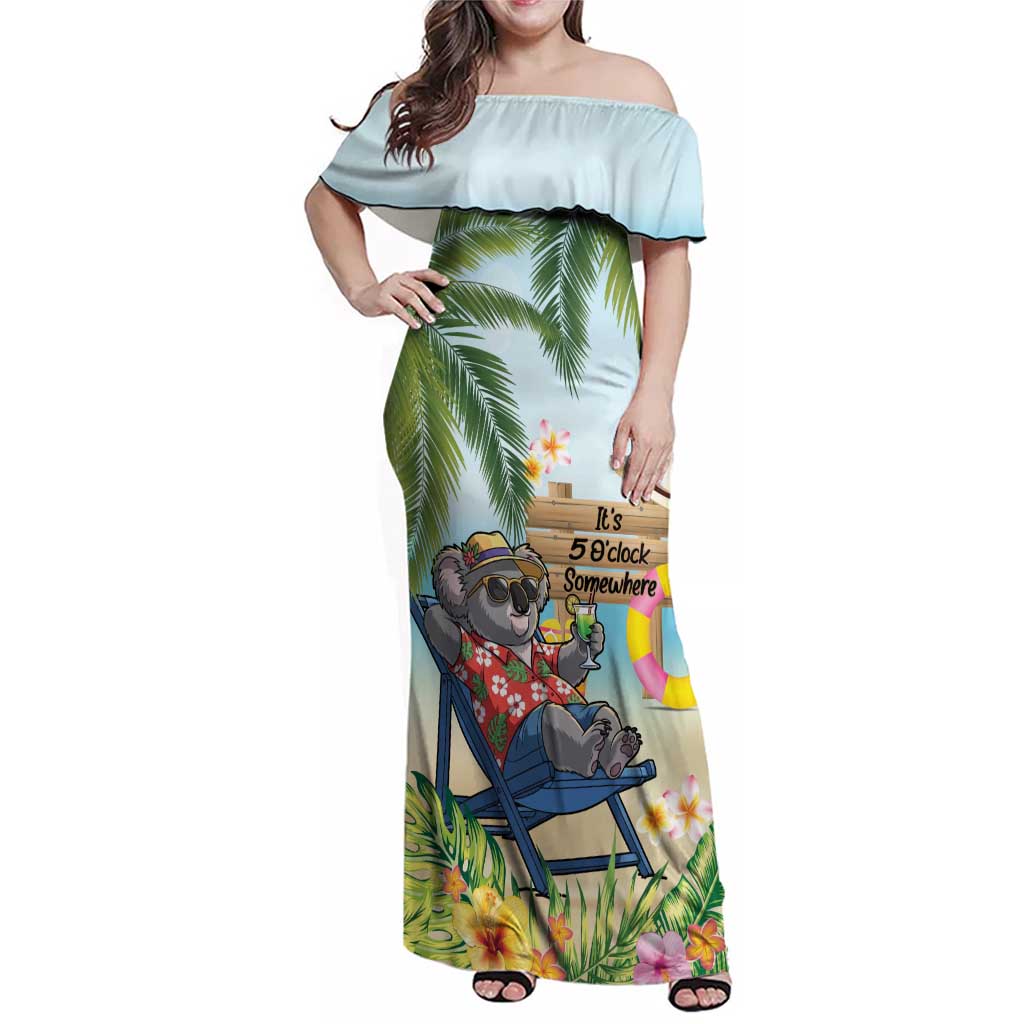 Chilling Koala Australia Family Matching Off Shoulder Maxi Dress and Hawaiian Shirt It's 5 O’Clock Somewhere Tropical Vibes - Aussie Hoodie
