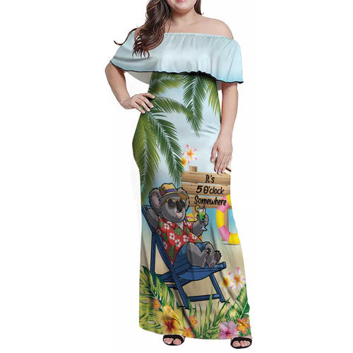 Chilling Koala Australia Family Matching Off Shoulder Maxi Dress and Hawaiian Shirt It's 5 O’Clock Somewhere Tropical Vibes - Aussie Hoodie