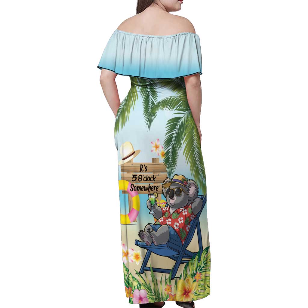 Chilling Koala Australia Family Matching Off Shoulder Maxi Dress and Hawaiian Shirt It's 5 O’Clock Somewhere Tropical Vibes - Aussie Hoodie