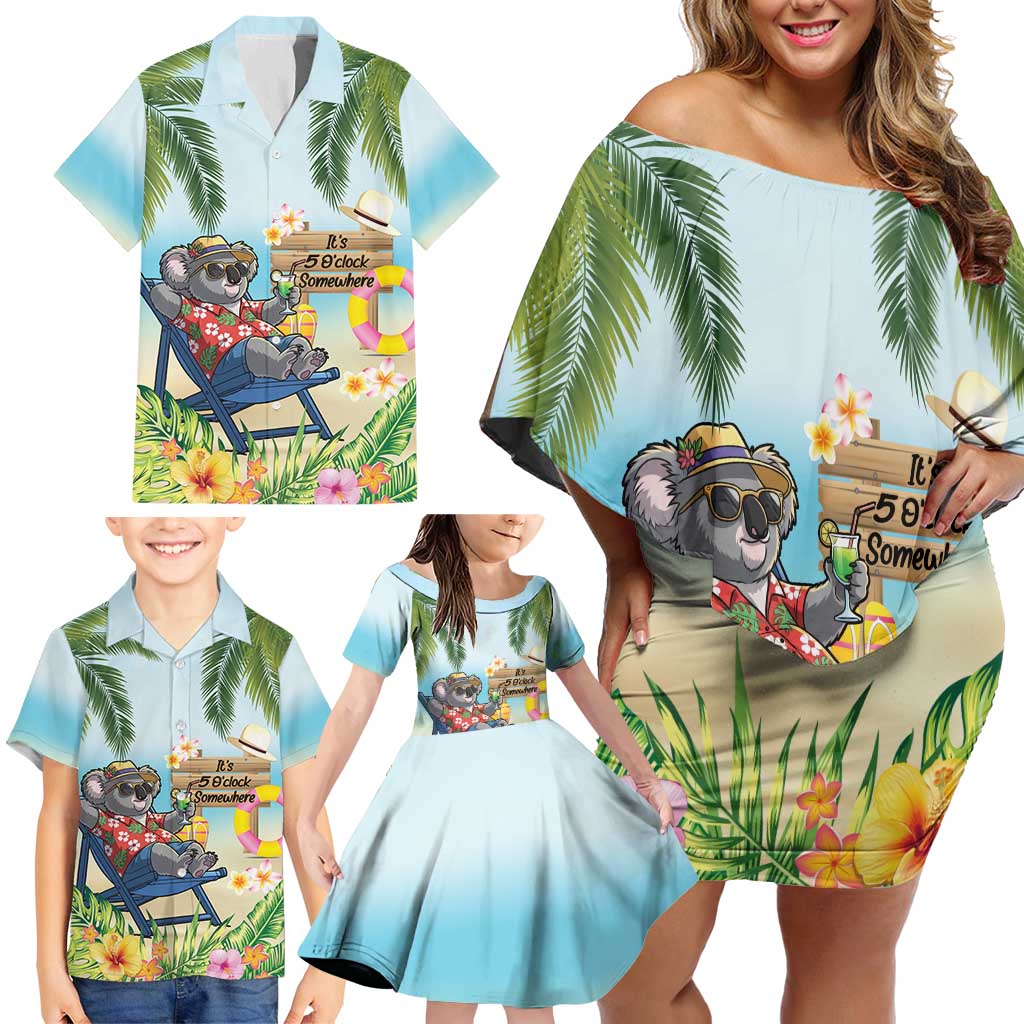 Chilling Koala Australia Family Matching Off Shoulder Short Dress and Hawaiian Shirt It's 5 O’Clock Somewhere Tropical Vibes - Aussie Hoodie