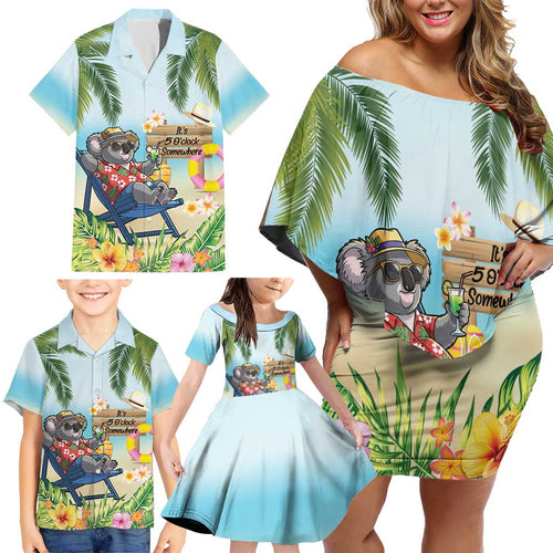 Chilling Koala Australia Family Matching Off Shoulder Short Dress and Hawaiian Shirt It's 5 O’Clock Somewhere Tropical Vibes - Aussie Hoodie