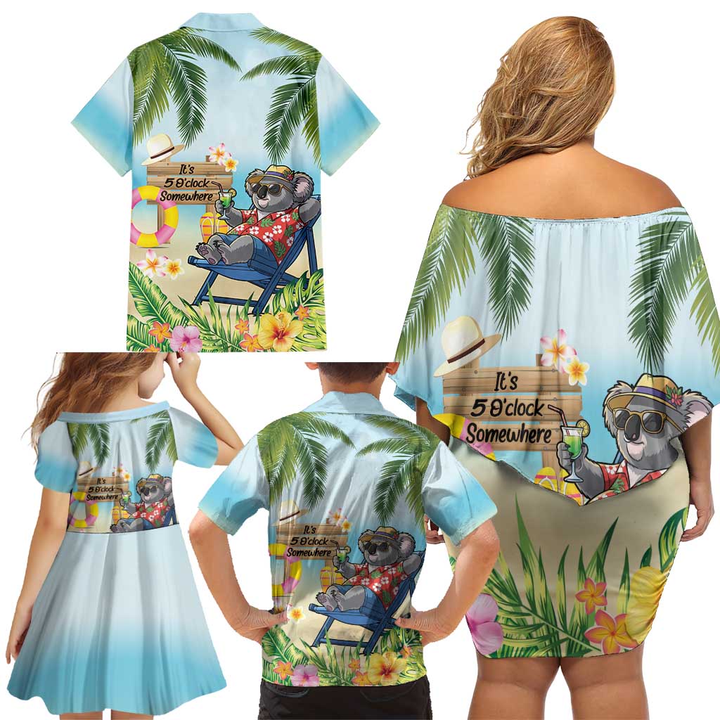 Chilling Koala Australia Family Matching Off Shoulder Short Dress and Hawaiian Shirt It's 5 O’Clock Somewhere Tropical Vibes - Aussie Hoodie