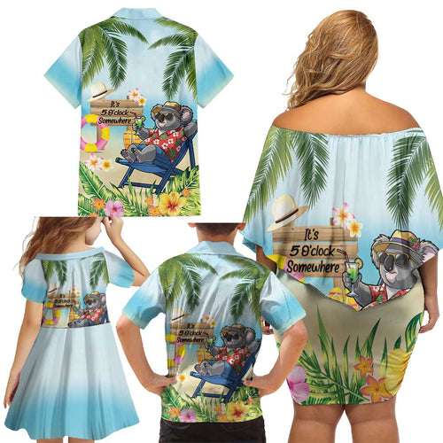 Chilling Koala Australia Family Matching Off Shoulder Short Dress and Hawaiian Shirt It's 5 O’Clock Somewhere Tropical Vibes - Aussie Hoodie