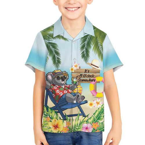 Chilling Koala Australia Family Matching Off Shoulder Short Dress and Hawaiian Shirt It's 5 O’Clock Somewhere Tropical Vibes - Aussie Hoodie