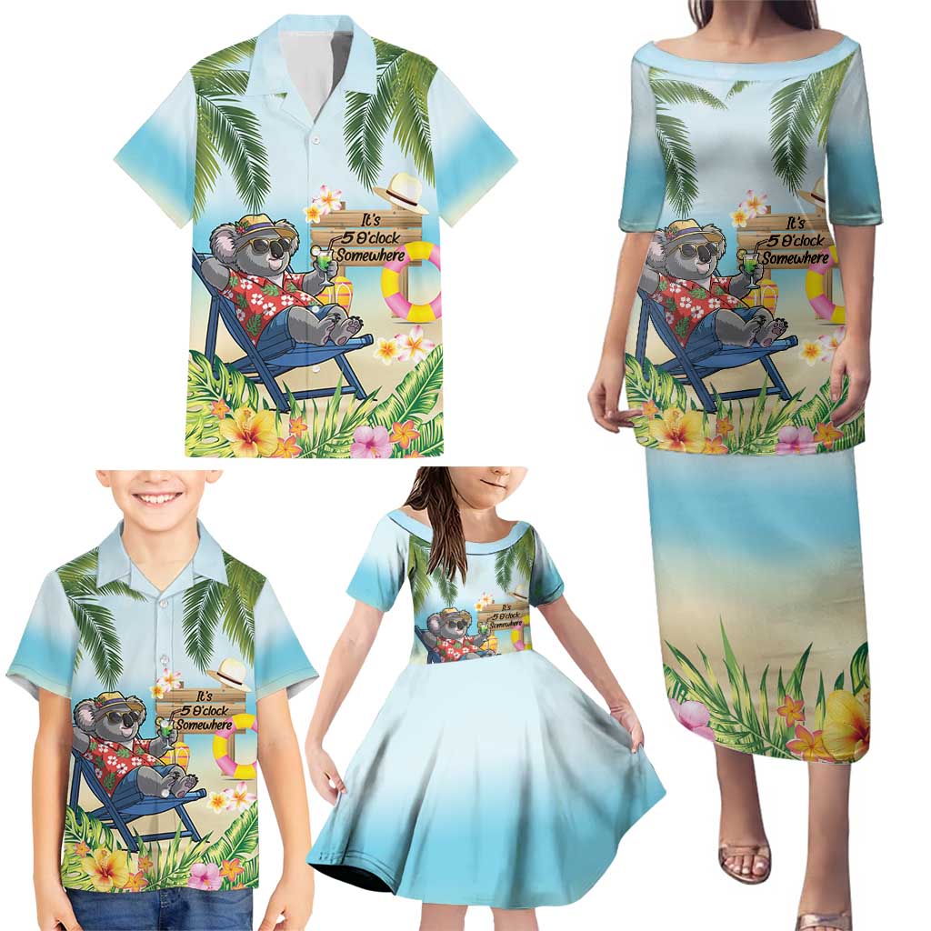 Chilling Koala Australia Family Matching Puletasi and Hawaiian Shirt It's 5 O’Clock Somewhere Tropical Vibes - Aussie Hoodie