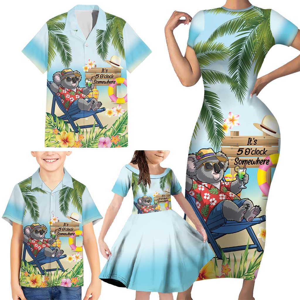 Chilling Koala Australia Family Matching Short Sleeve Bodycon Dress and Hawaiian Shirt It's 5 O’Clock Somewhere Tropical Vibes - Aussie Hoodie