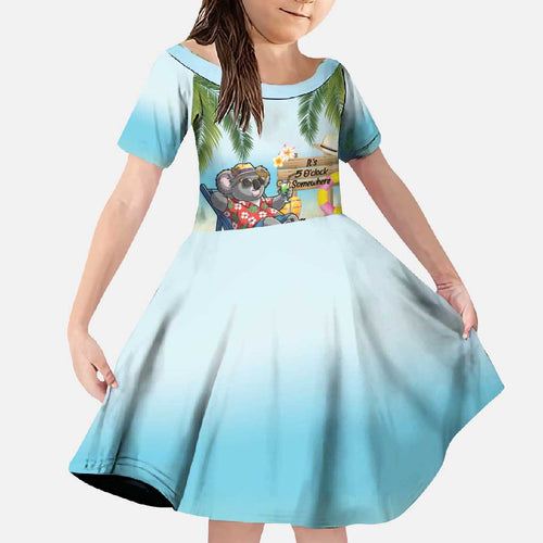 Chilling Koala Australia Family Matching Short Sleeve Bodycon Dress and Hawaiian Shirt It's 5 O’Clock Somewhere Tropical Vibes - Aussie Hoodie