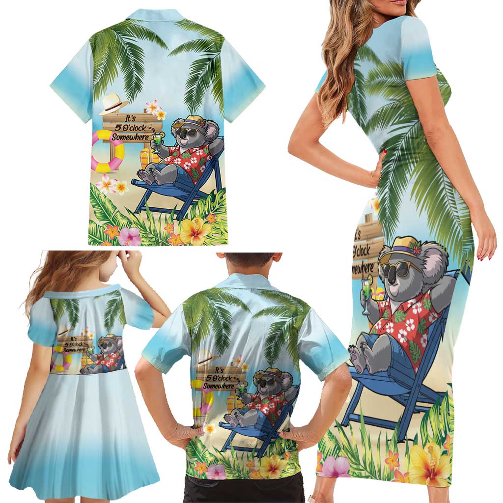 Chilling Koala Australia Family Matching Short Sleeve Bodycon Dress and Hawaiian Shirt It's 5 O’Clock Somewhere Tropical Vibes - Aussie Hoodie
