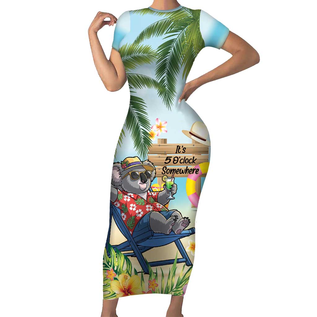 Chilling Koala Australia Family Matching Short Sleeve Bodycon Dress and Hawaiian Shirt It's 5 O’Clock Somewhere Tropical Vibes - Aussie Hoodie