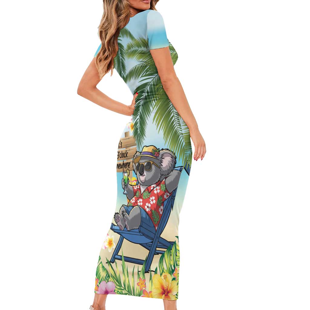 Chilling Koala Australia Family Matching Short Sleeve Bodycon Dress and Hawaiian Shirt It's 5 O’Clock Somewhere Tropical Vibes - Aussie Hoodie