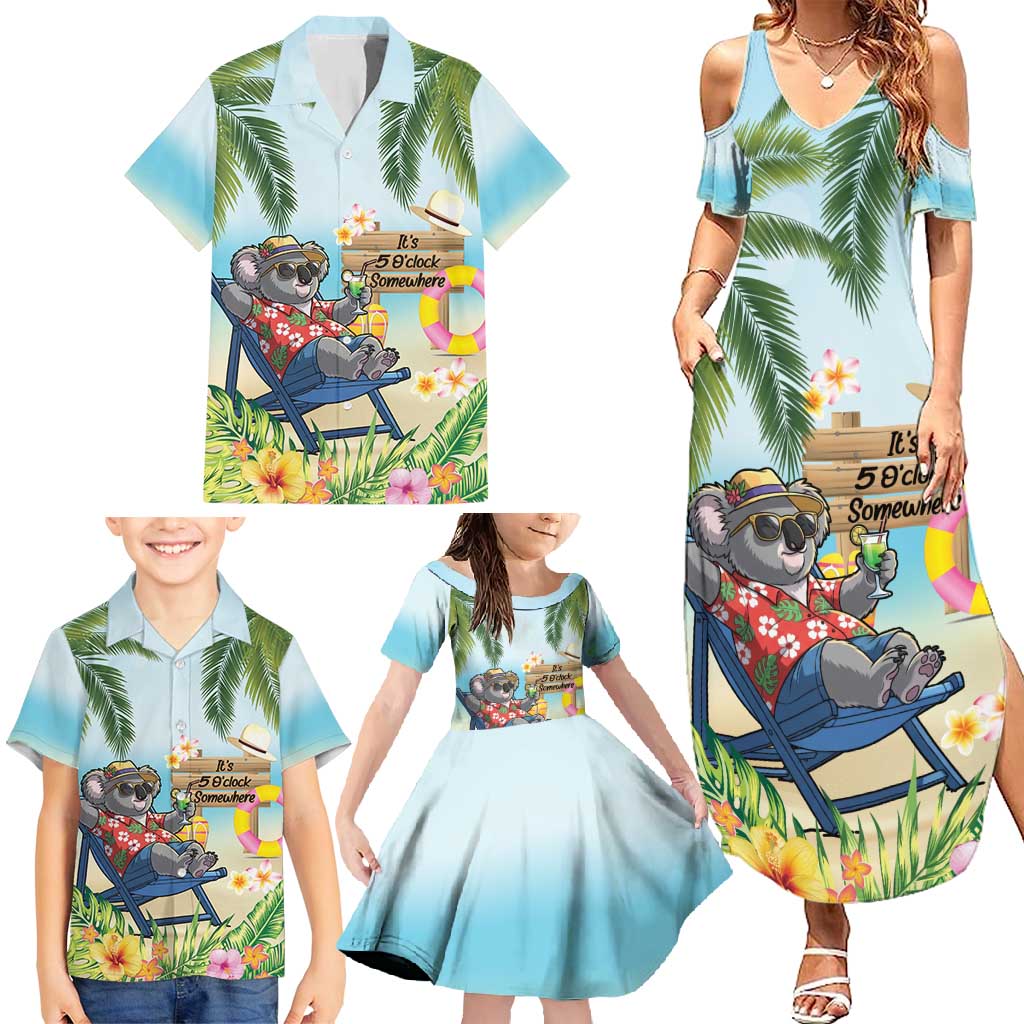 Chilling Koala Australia Family Matching Summer Maxi Dress and Hawaiian Shirt It's 5 O’Clock Somewhere Tropical Vibes - Aussie Hoodie
