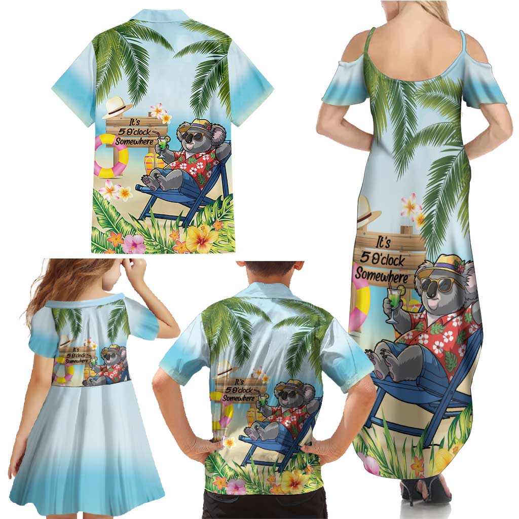 Chilling Koala Australia Family Matching Summer Maxi Dress and Hawaiian Shirt It's 5 O’Clock Somewhere Tropical Vibes - Aussie Hoodie
