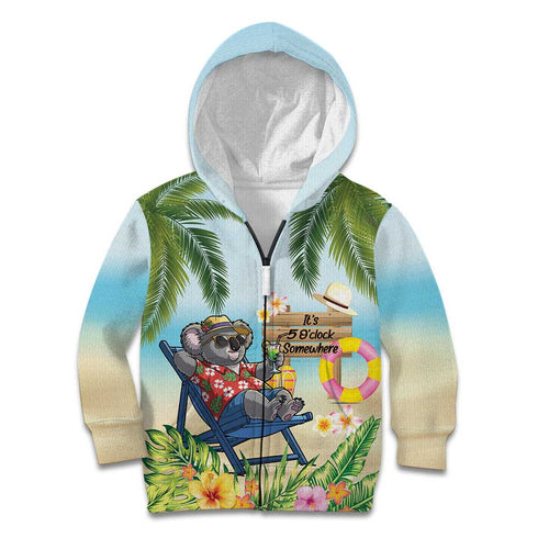 Chilling Koala Australia Kid Hoodie It's 5 O’Clock Somewhere Tropical Vibes - Aussie Hoodie