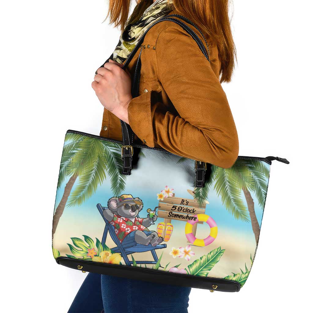 Chilling Koala Australia Leather Tote Bag It's 5 O’Clock Somewhere Tropical Vibes - Aussie Hoodie