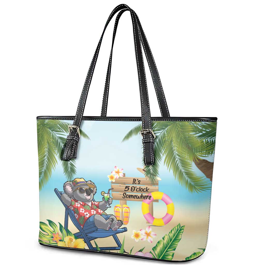 Chilling Koala Australia Leather Tote Bag It's 5 O’Clock Somewhere Tropical Vibes - Aussie Hoodie