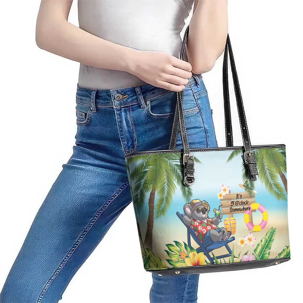 Chilling Koala Australia Leather Tote Bag It's 5 O’Clock Somewhere Tropical Vibes - Aussie Hoodie