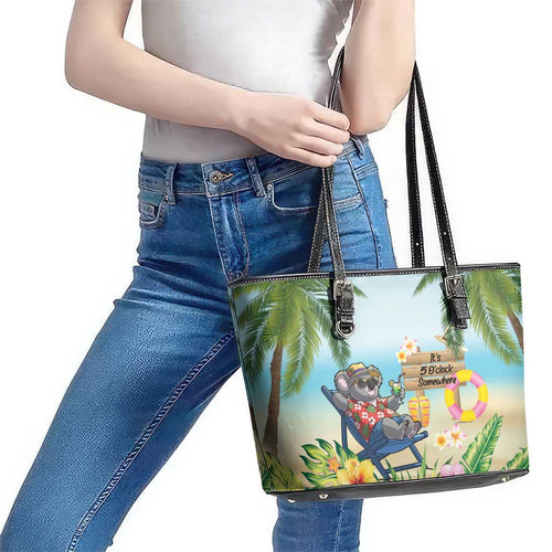 Chilling Koala Australia Leather Tote Bag It's 5 O’Clock Somewhere Tropical Vibes - Aussie Hoodie